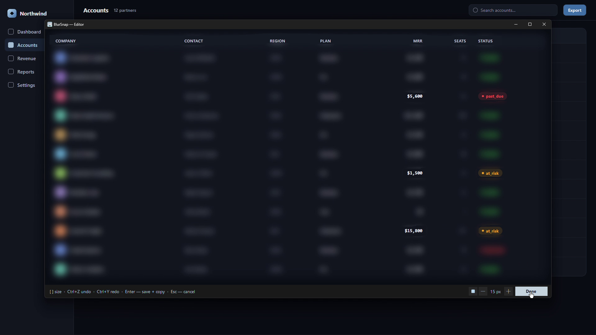 The finished screenshot saved and copied to clipboard, with only the important cells revealed